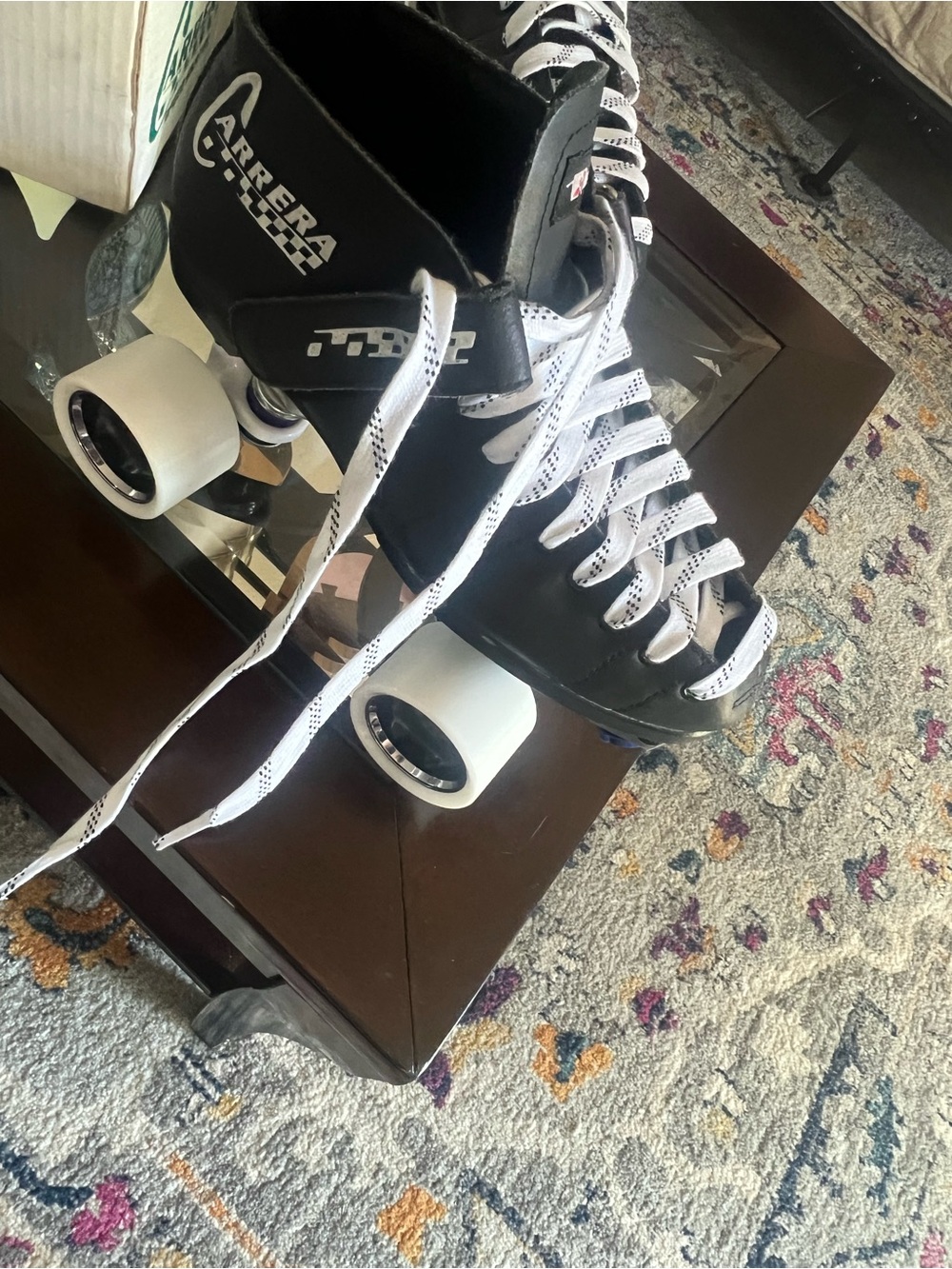 Carrera Black Roller Skates with White Wheels and Laces